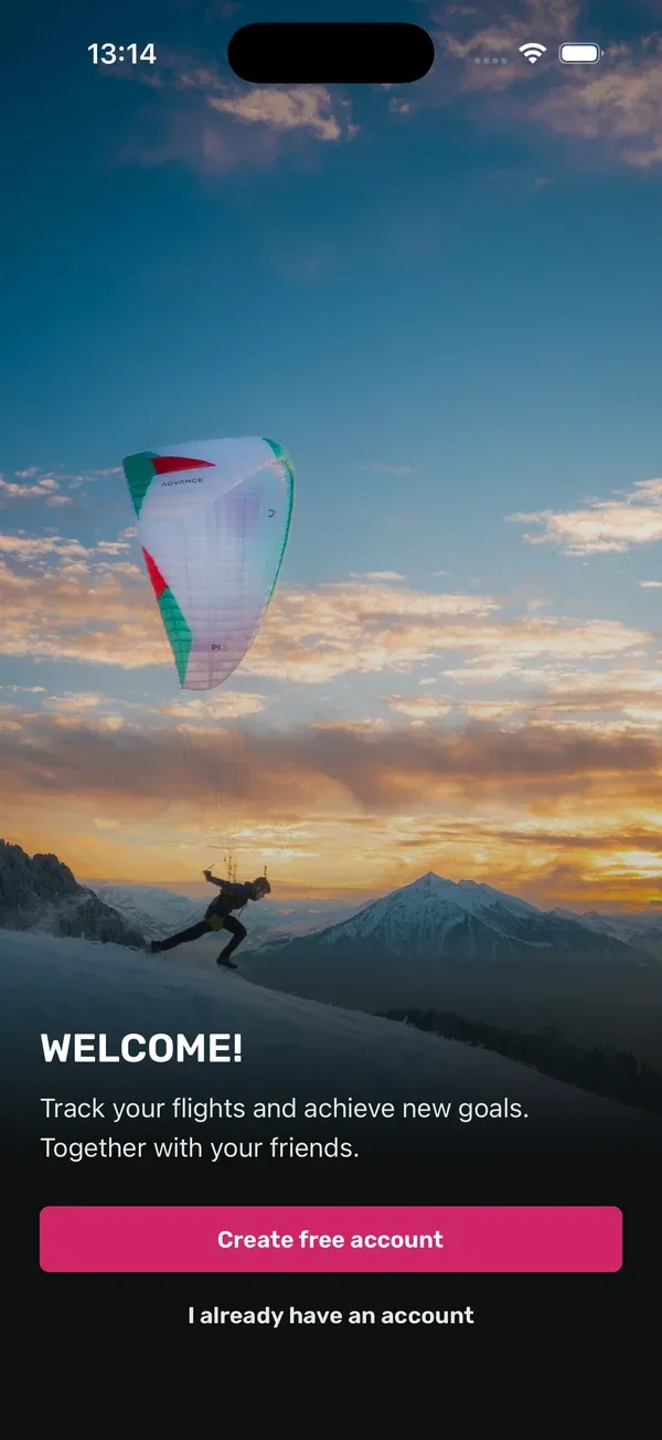 Willkommensbildschirm mit dem Button „Create free account“