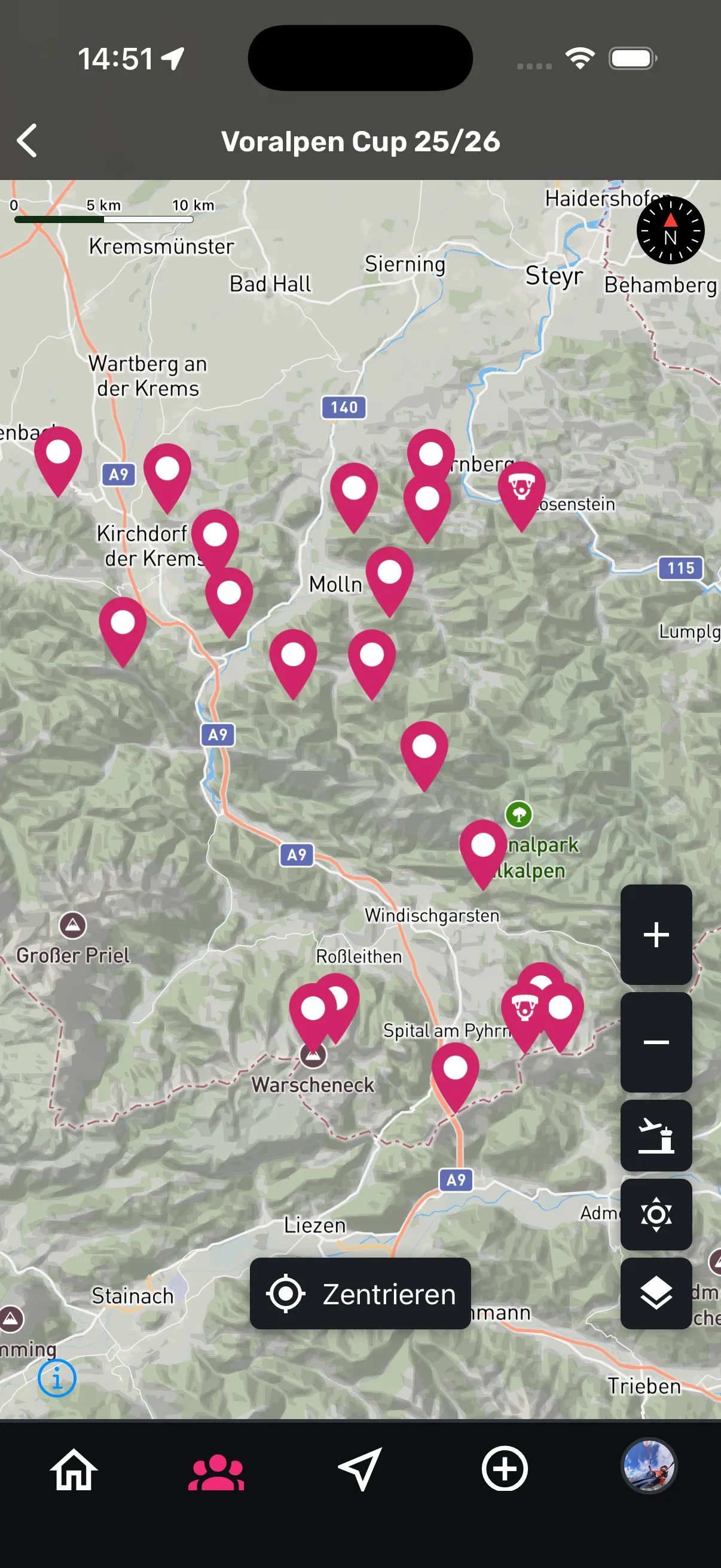 Peak map of the club challenge