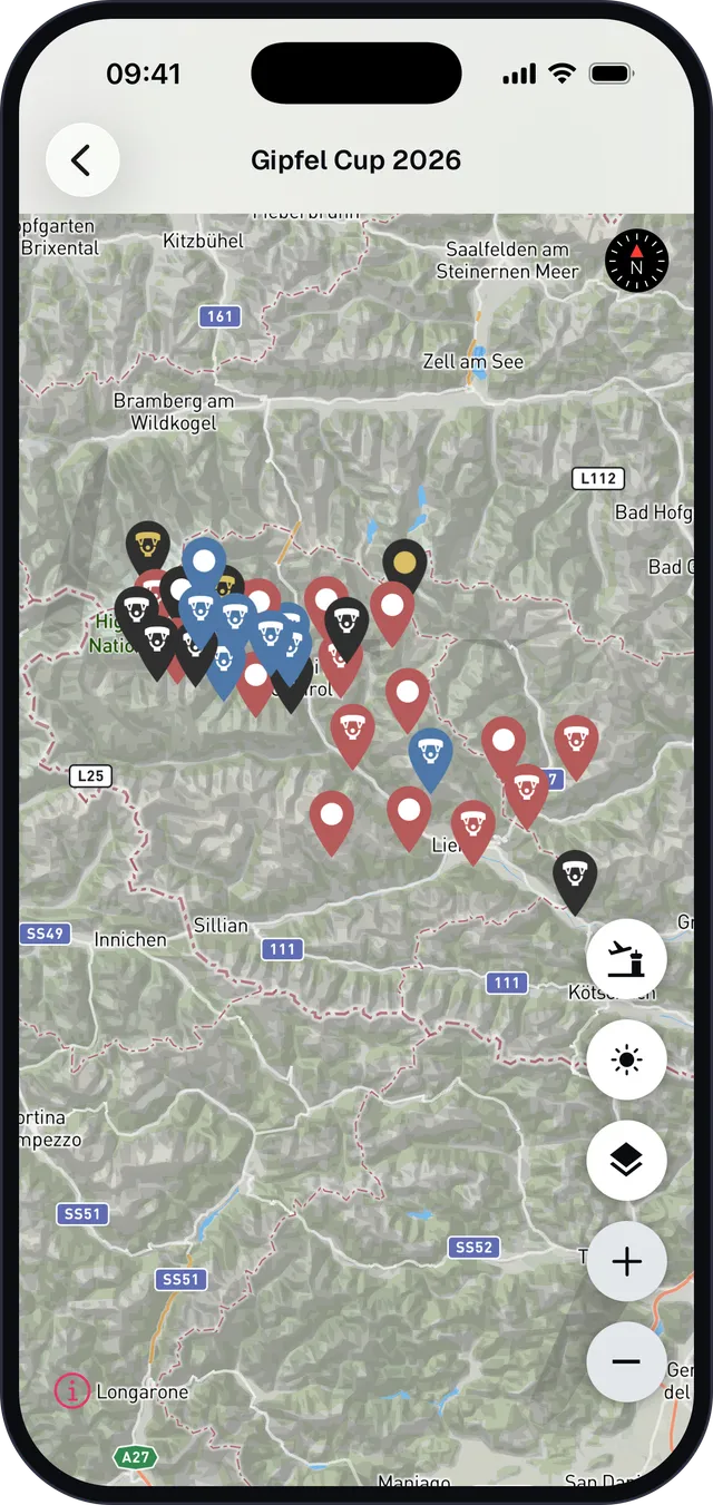 Karte mit den Peaks einer Challenge