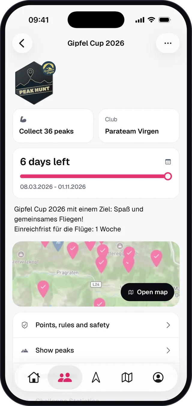 Peak Hunt Challenge in der Sidekik App