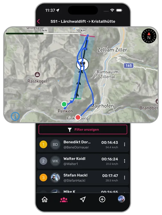 Club segment with map, filters and best times