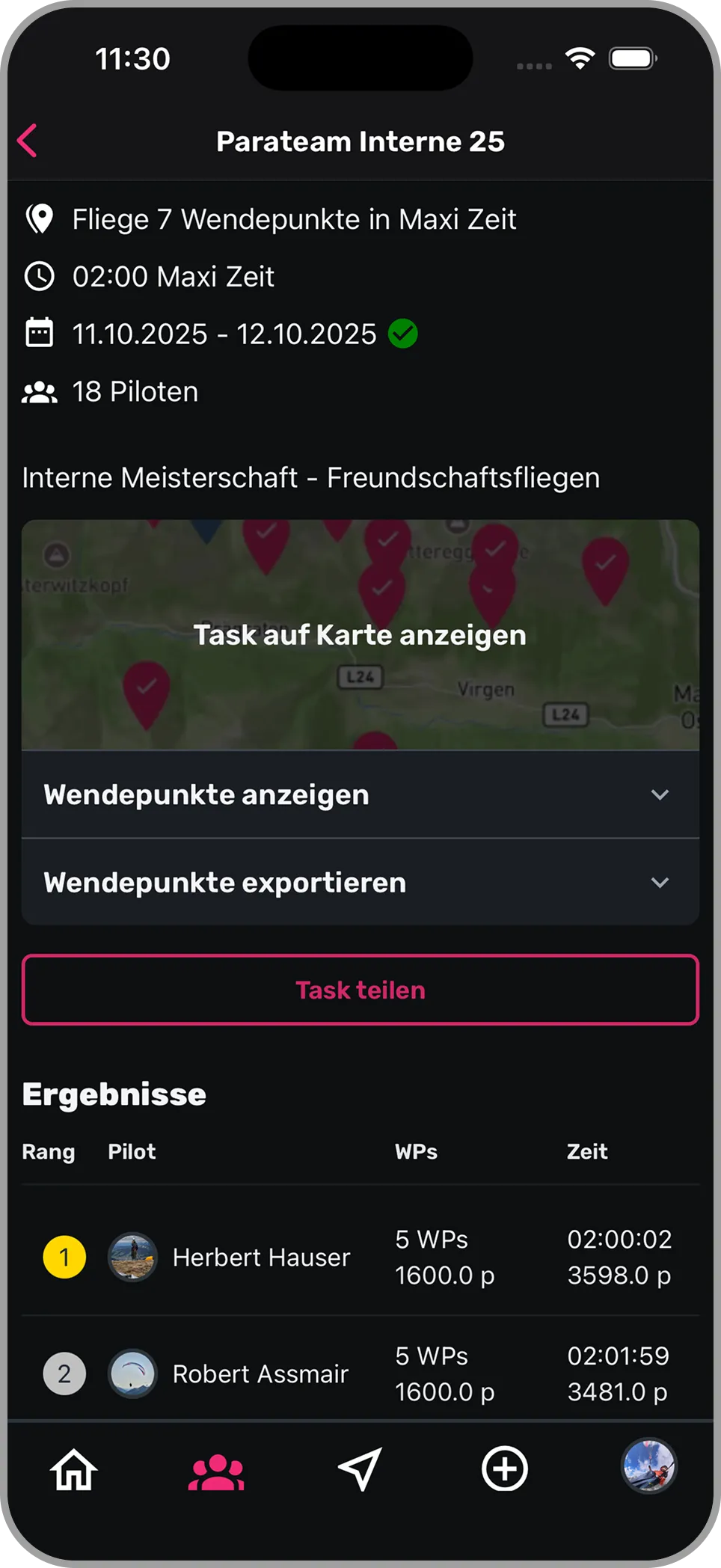 Task map with turnpoints