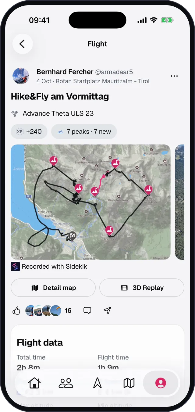 Hike&Fly am Achensee: Karte, Fotos vom Flug und das 3D-Replay mit Aufstieg und Flug